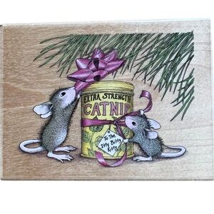 Stampabilities 2003 House Mouse Catnip for Kitty Rubber Stamp Wood Mounted